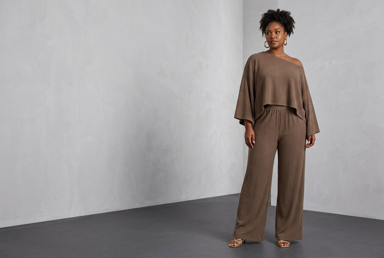 Model wearing our Mocha Drape matching set